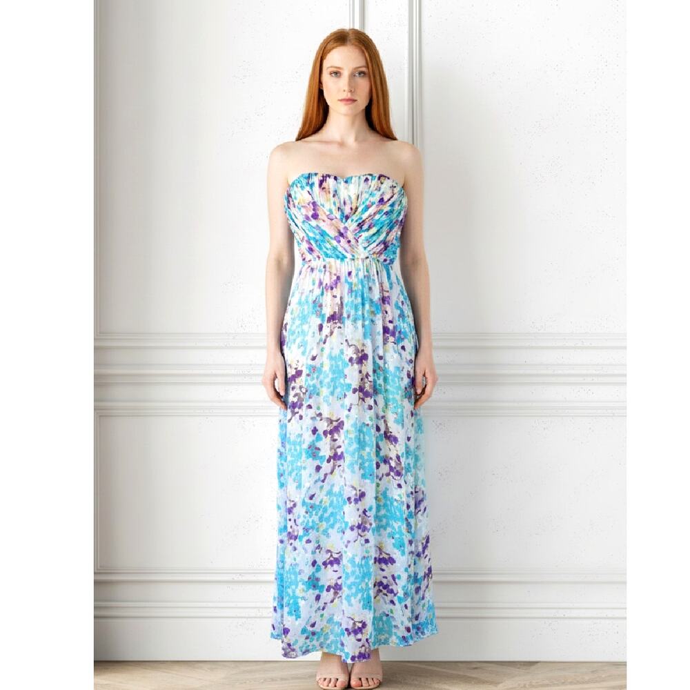 YUMI KIM Giselle Strapless Silk Chiffon Dress Size XS Watercolor Floral Prom